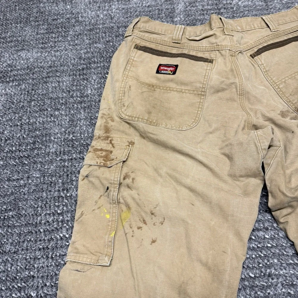 Wrangler Riggs Workwear Carpenter Pants Mens 34 x 32 Brown Ripstop Canvas READ‎